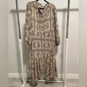 Dress Forum Women’s Cream Black Paisley Maxi Long Sleeve Sheer Dress size Large